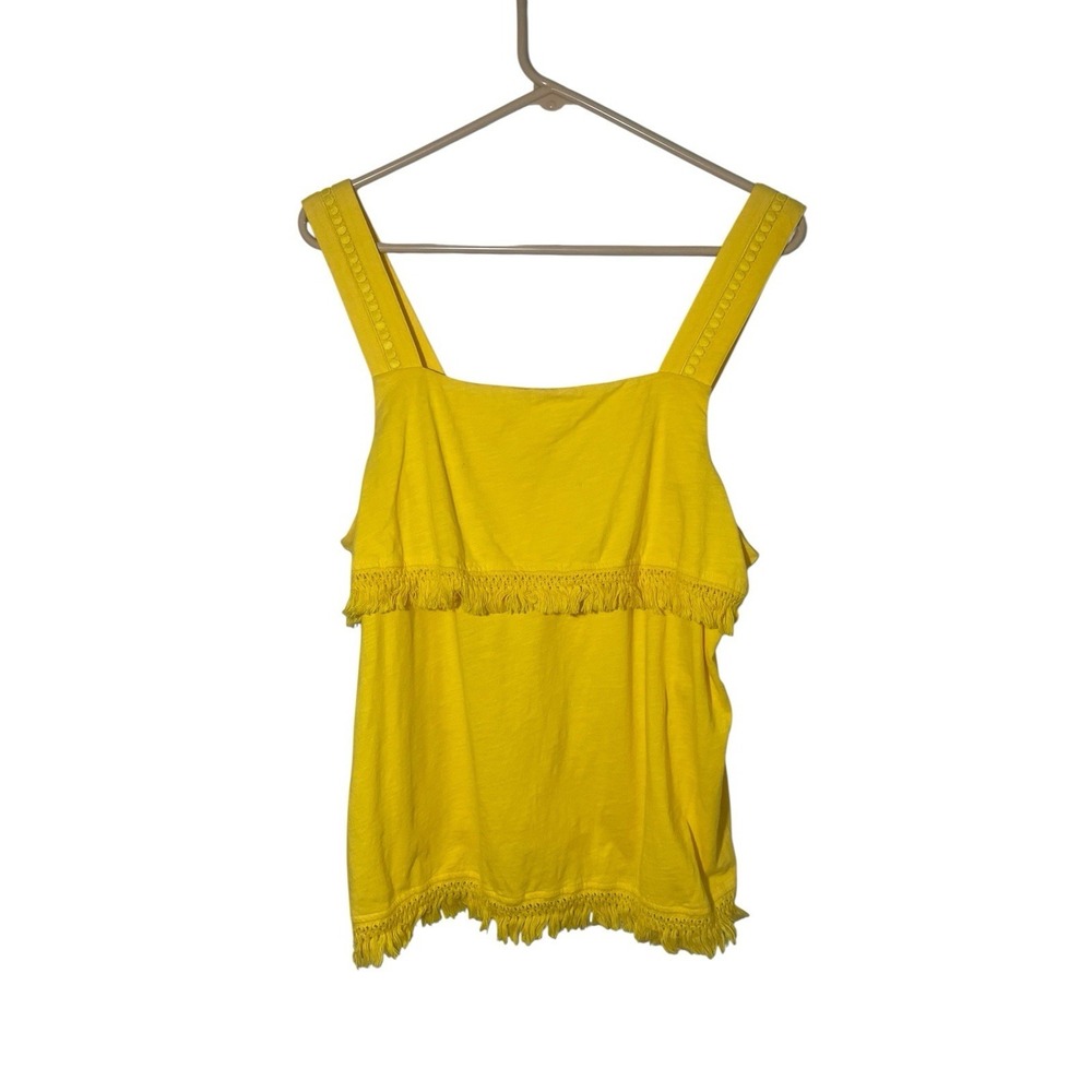 J. Crew Square Neck Yellow Boho Cami Tank Fringe L Festival Going Out Top Cotton
